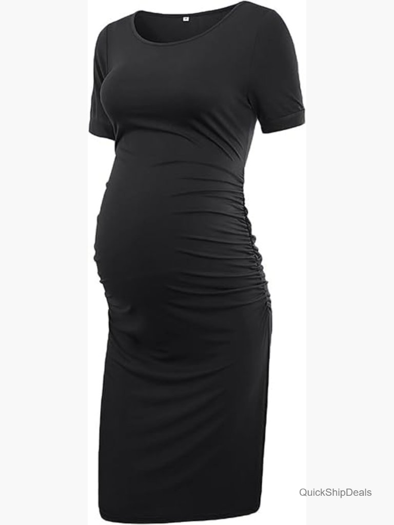 Maternity Bodycon Ruched Side Dress Casual Short Sleeve Rayon Spandex